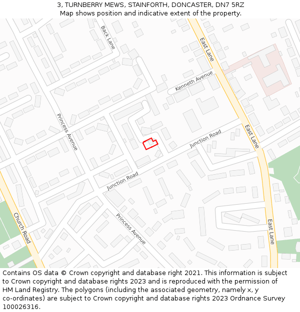 3, TURNBERRY MEWS, STAINFORTH, DONCASTER, DN7 5RZ: Location map and indicative extent of plot