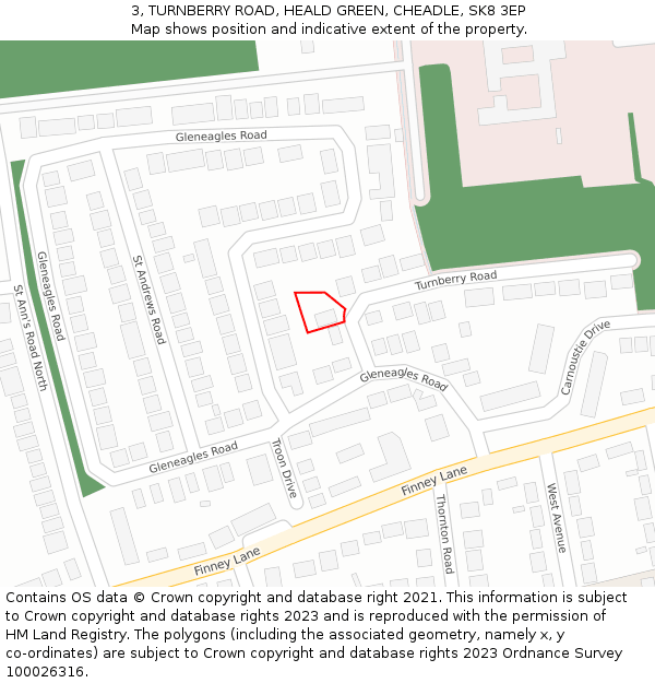 3, TURNBERRY ROAD, HEALD GREEN, CHEADLE, SK8 3EP: Location map and indicative extent of plot