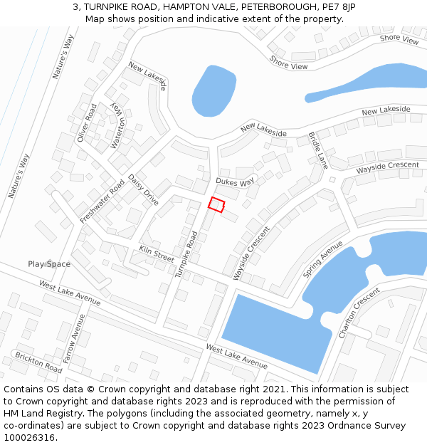3, TURNPIKE ROAD, HAMPTON VALE, PETERBOROUGH, PE7 8JP: Location map and indicative extent of plot