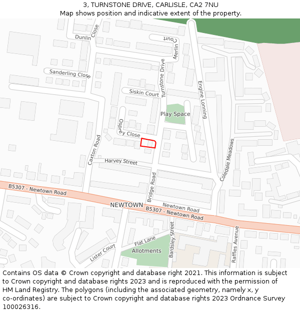 3, TURNSTONE DRIVE, CARLISLE, CA2 7NU: Location map and indicative extent of plot