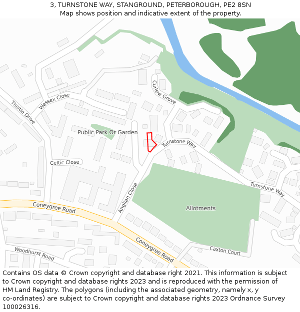 3, TURNSTONE WAY, STANGROUND, PETERBOROUGH, PE2 8SN: Location map and indicative extent of plot