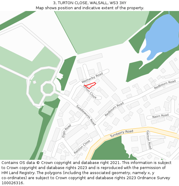 3, TURTON CLOSE, WALSALL, WS3 3XY: Location map and indicative extent of plot
