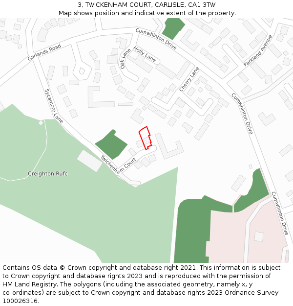 3, TWICKENHAM COURT, CARLISLE, CA1 3TW: Location map and indicative extent of plot