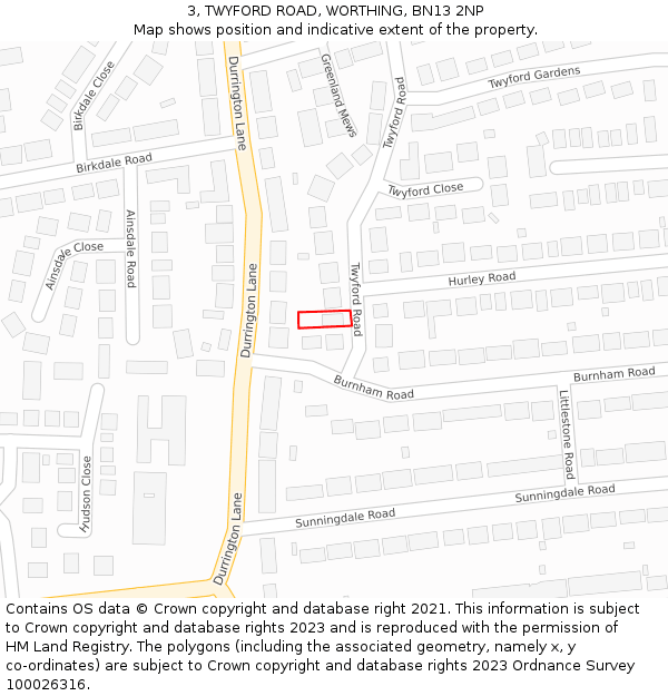 3, TWYFORD ROAD, WORTHING, BN13 2NP: Location map and indicative extent of plot