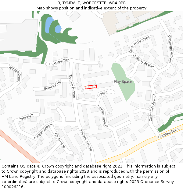 3, TYNDALE, WORCESTER, WR4 0PR: Location map and indicative extent of plot