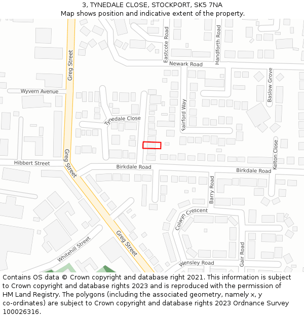3, TYNEDALE CLOSE, STOCKPORT, SK5 7NA: Location map and indicative extent of plot