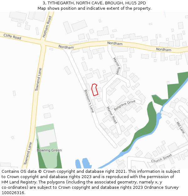 3, TYTHEGARTH, NORTH CAVE, BROUGH, HU15 2PD: Location map and indicative extent of plot