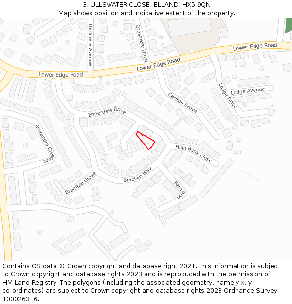 3, ULLSWATER CLOSE, ELLAND, HX5 9QN: Location map and indicative extent of plot