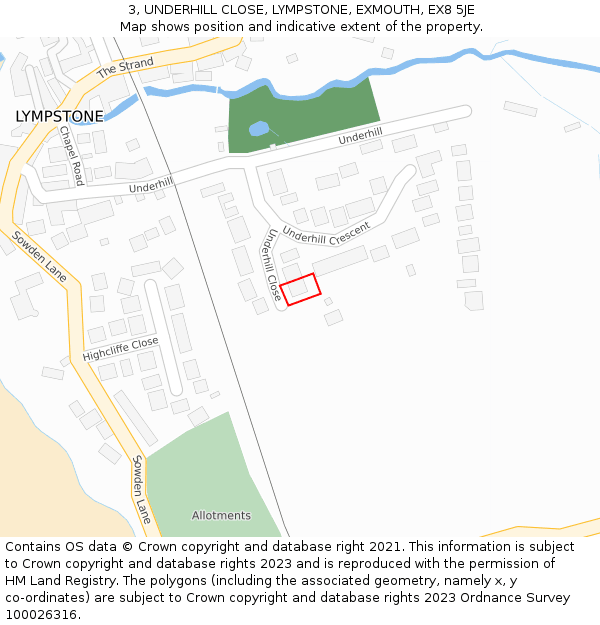 3, UNDERHILL CLOSE, LYMPSTONE, EXMOUTH, EX8 5JE: Location map and indicative extent of plot