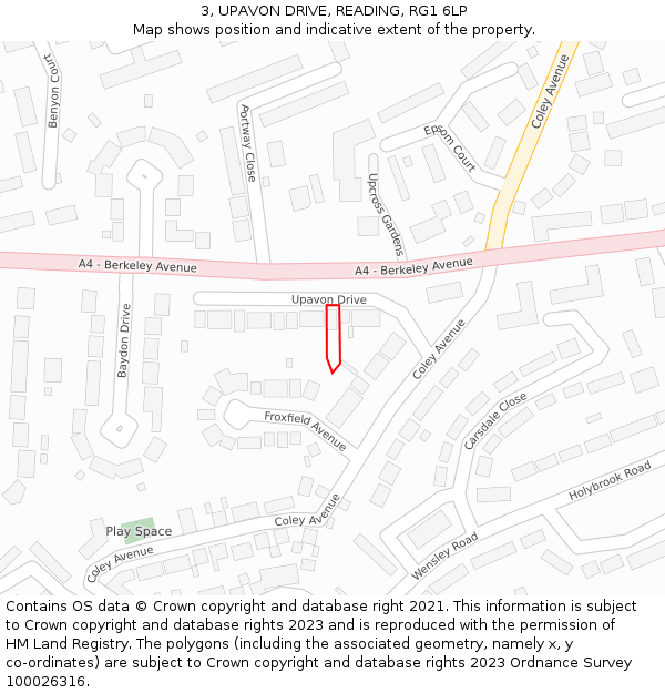 3, UPAVON DRIVE, READING, RG1 6LP: Location map and indicative extent of plot