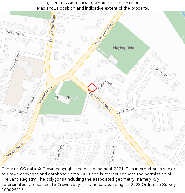 3, UPPER MARSH ROAD, WARMINSTER, BA12 9PJ: Location map and indicative extent of plot