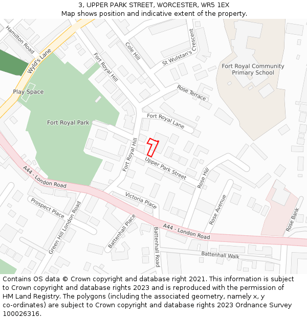 3, UPPER PARK STREET, WORCESTER, WR5 1EX: Location map and indicative extent of plot