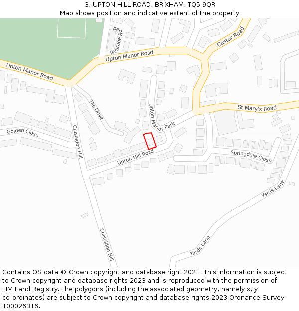 3, UPTON HILL ROAD, BRIXHAM, TQ5 9QR: Location map and indicative extent of plot