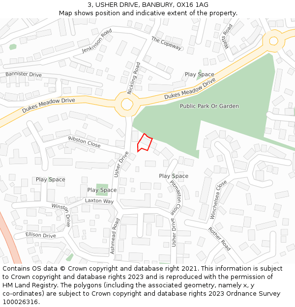 3, USHER DRIVE, BANBURY, OX16 1AG: Location map and indicative extent of plot