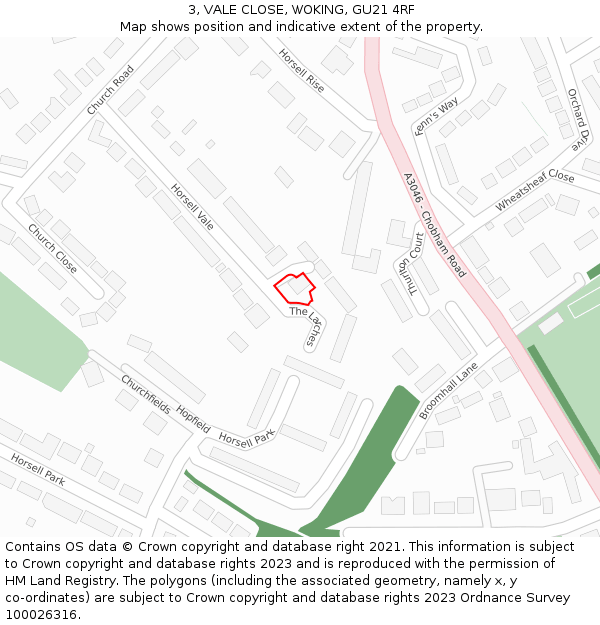 3, VALE CLOSE, WOKING, GU21 4RF: Location map and indicative extent of plot