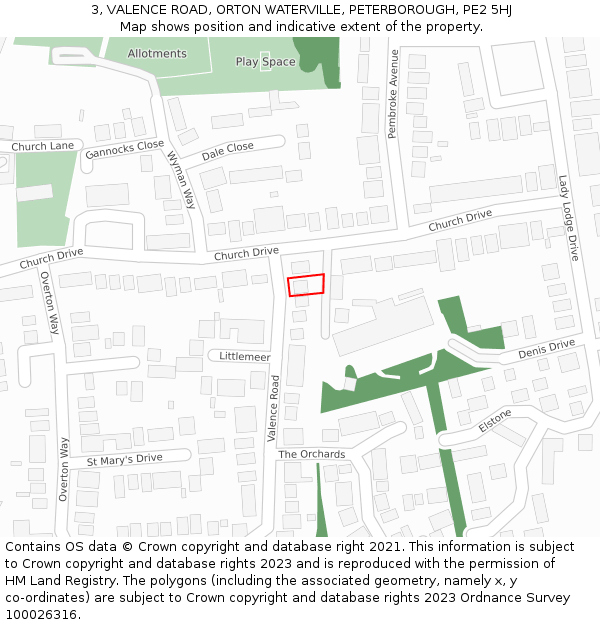 3, VALENCE ROAD, ORTON WATERVILLE, PETERBOROUGH, PE2 5HJ: Location map and indicative extent of plot