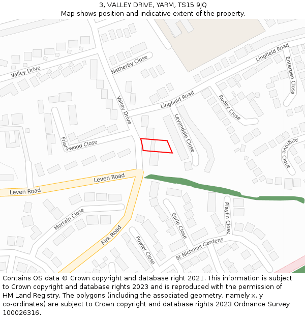 3, VALLEY DRIVE, YARM, TS15 9JQ: Location map and indicative extent of plot