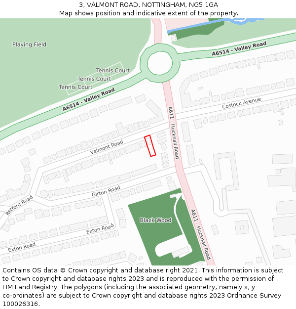 3, VALMONT ROAD, NOTTINGHAM, NG5 1GA: Location map and indicative extent of plot