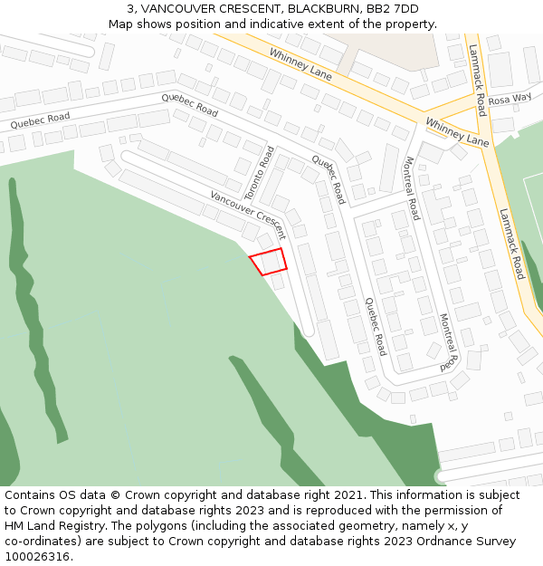 3, VANCOUVER CRESCENT, BLACKBURN, BB2 7DD: Location map and indicative extent of plot