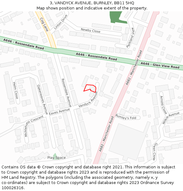 3, VANDYCK AVENUE, BURNLEY, BB11 5HQ: Location map and indicative extent of plot
