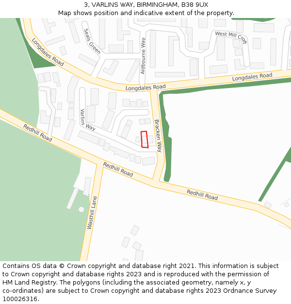 3, VARLINS WAY, BIRMINGHAM, B38 9UX: Location map and indicative extent of plot