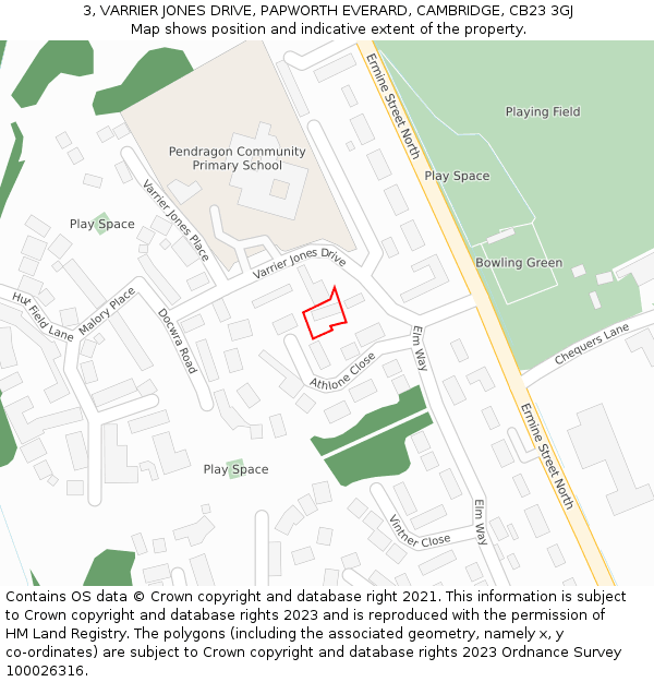 3, VARRIER JONES DRIVE, PAPWORTH EVERARD, CAMBRIDGE, CB23 3GJ: Location map and indicative extent of plot