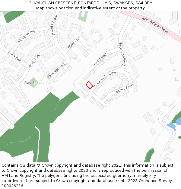 3, VAUGHAN CRESCENT, PONTARDDULAIS, SWANSEA, SA4 8BA: Location map and indicative extent of plot