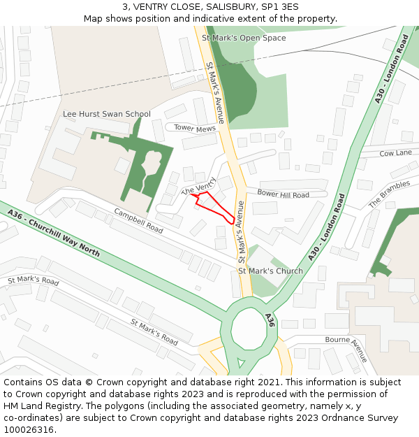 3, VENTRY CLOSE, SALISBURY, SP1 3ES: Location map and indicative extent of plot