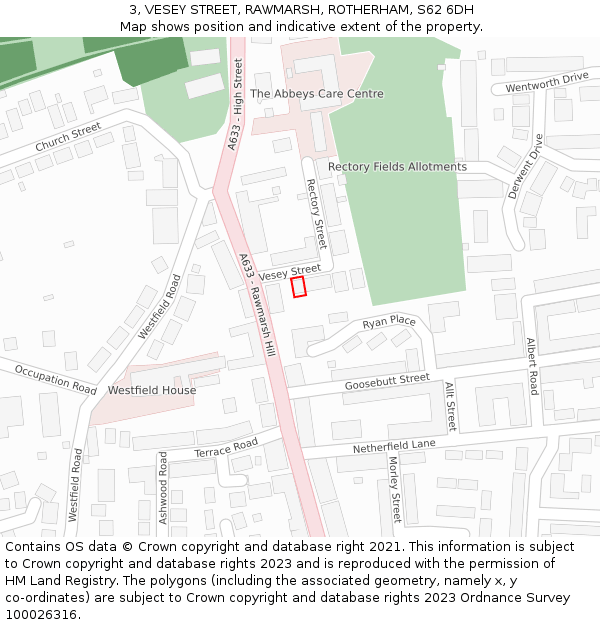 3, VESEY STREET, RAWMARSH, ROTHERHAM, S62 6DH: Location map and indicative extent of plot