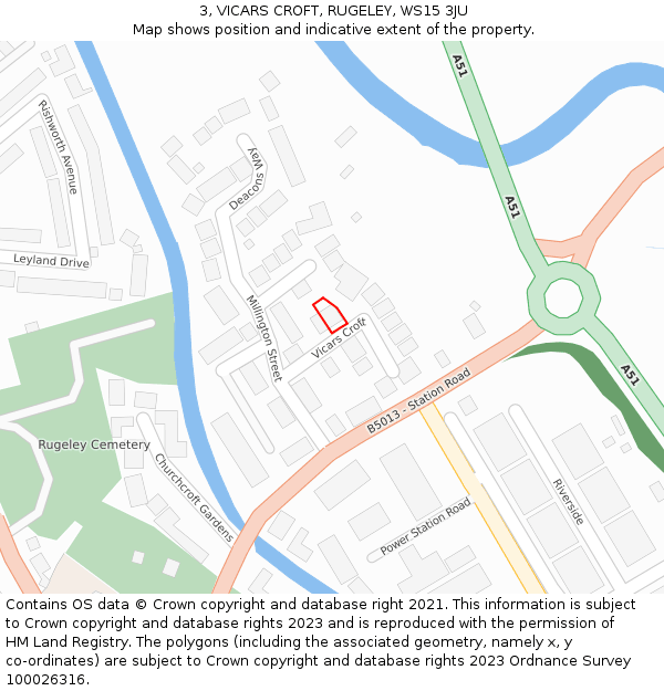 3, VICARS CROFT, RUGELEY, WS15 3JU: Location map and indicative extent of plot