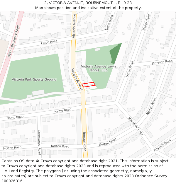 3, VICTORIA AVENUE, BOURNEMOUTH, BH9 2RJ: Location map and indicative extent of plot