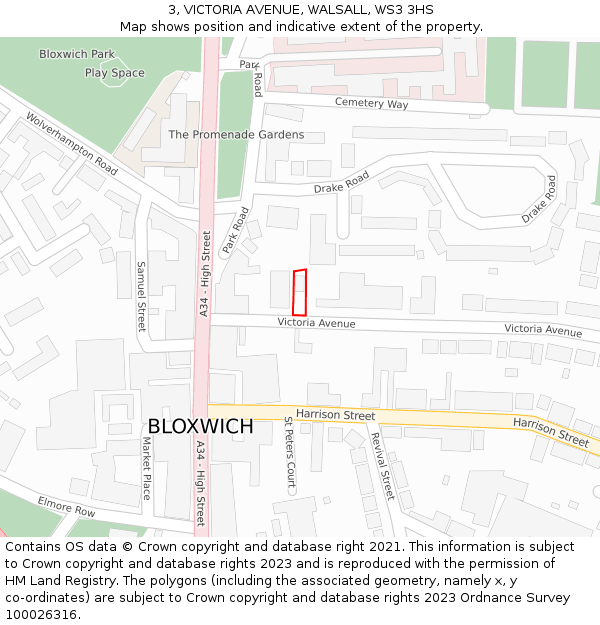 3, VICTORIA AVENUE, WALSALL, WS3 3HS: Location map and indicative extent of plot