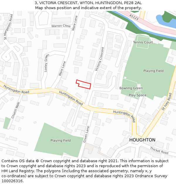 3, VICTORIA CRESCENT, WYTON, HUNTINGDON, PE28 2AL: Location map and indicative extent of plot