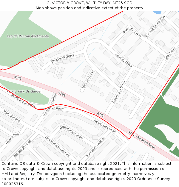3, VICTORIA GROVE, WHITLEY BAY, NE25 9GD: Location map and indicative extent of plot