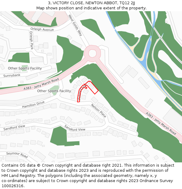 3, VICTORY CLOSE, NEWTON ABBOT, TQ12 2JJ: Location map and indicative extent of plot