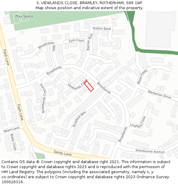 3, VIEWLANDS CLOSE, BRAMLEY, ROTHERHAM, S66 1WF: Location map and indicative extent of plot
