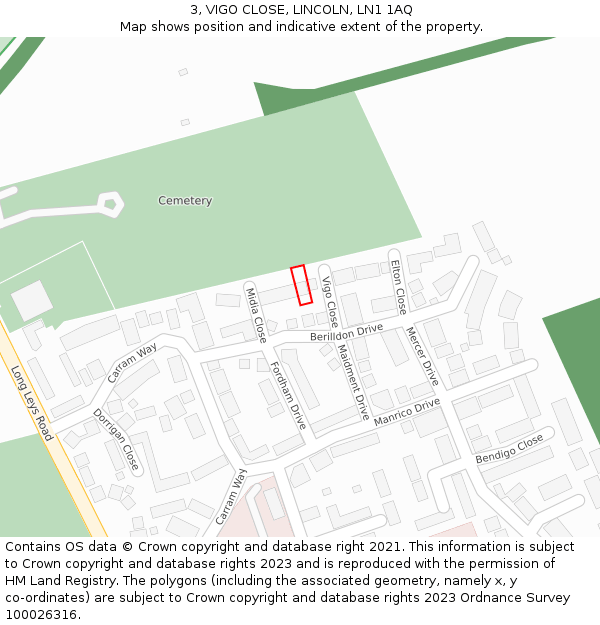 3, VIGO CLOSE, LINCOLN, LN1 1AQ: Location map and indicative extent of plot