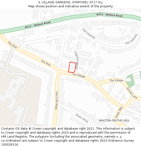 3, VILLAGE GARDENS, STAFFORD, ST17 0LL: Location map and indicative extent of plot
