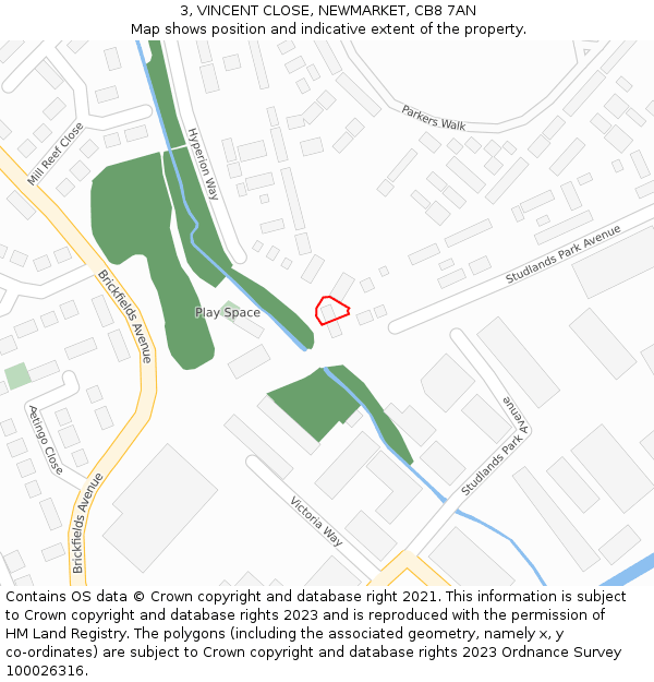 3, VINCENT CLOSE, NEWMARKET, CB8 7AN: Location map and indicative extent of plot