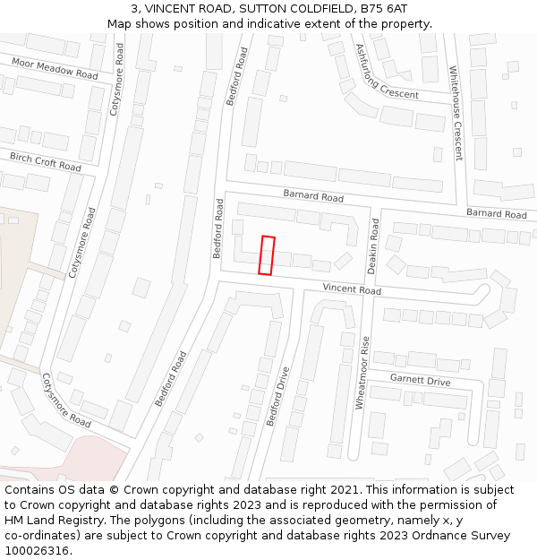 3, VINCENT ROAD, SUTTON COLDFIELD, B75 6AT: Location map and indicative extent of plot