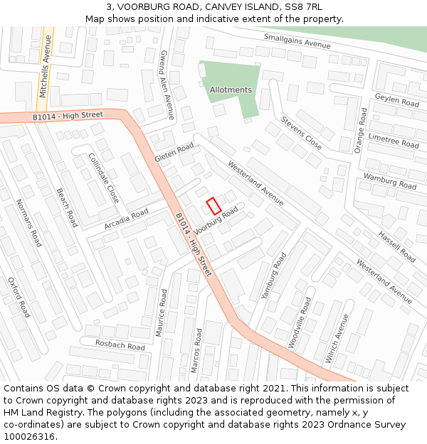 3, VOORBURG ROAD, CANVEY ISLAND, SS8 7RL: Location map and indicative extent of plot