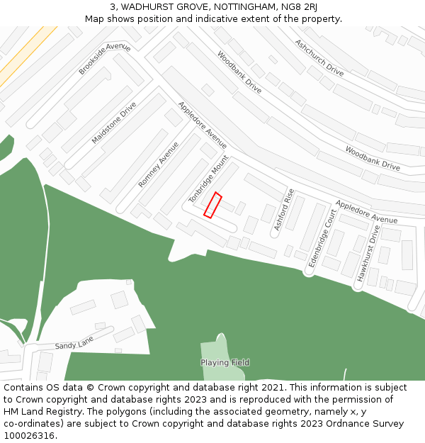 3, WADHURST GROVE, NOTTINGHAM, NG8 2RJ: Location map and indicative extent of plot