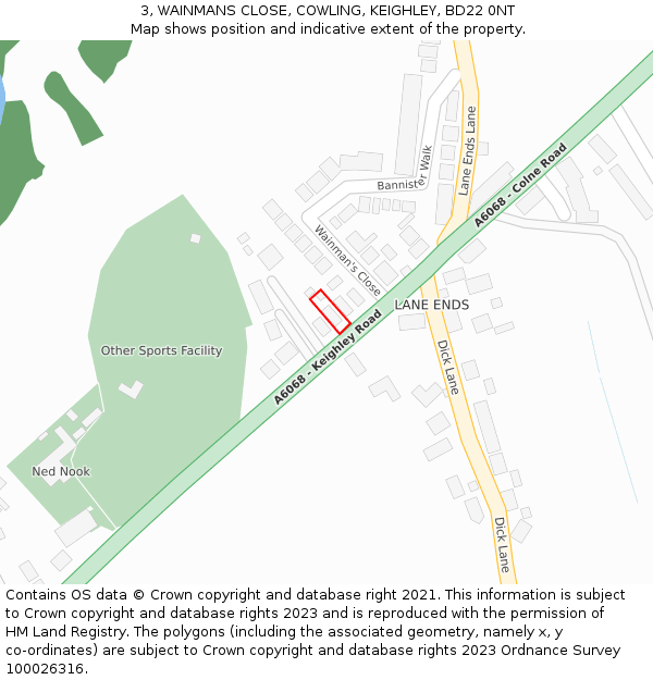 3, WAINMANS CLOSE, COWLING, KEIGHLEY, BD22 0NT: Location map and indicative extent of plot
