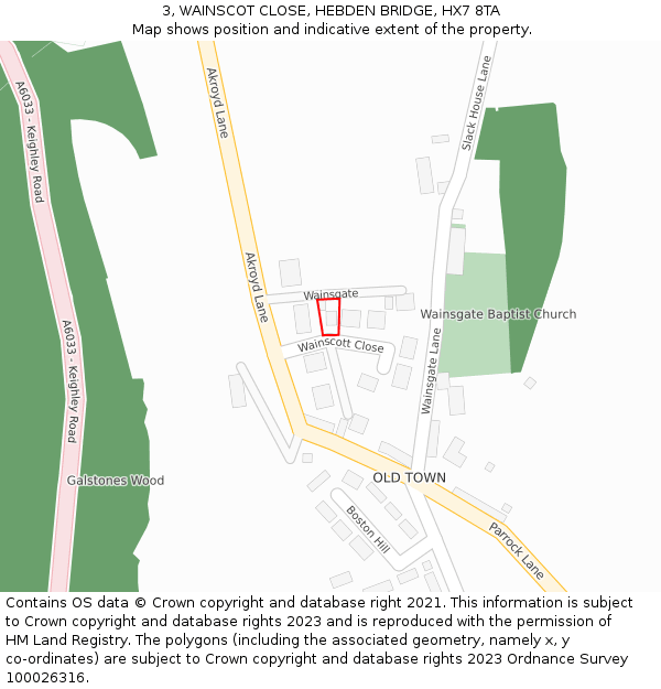 3, WAINSCOT CLOSE, HEBDEN BRIDGE, HX7 8TA: Location map and indicative extent of plot