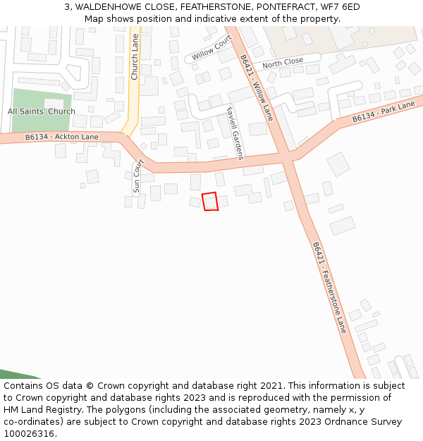 3, WALDENHOWE CLOSE, FEATHERSTONE, PONTEFRACT, WF7 6ED: Location map and indicative extent of plot