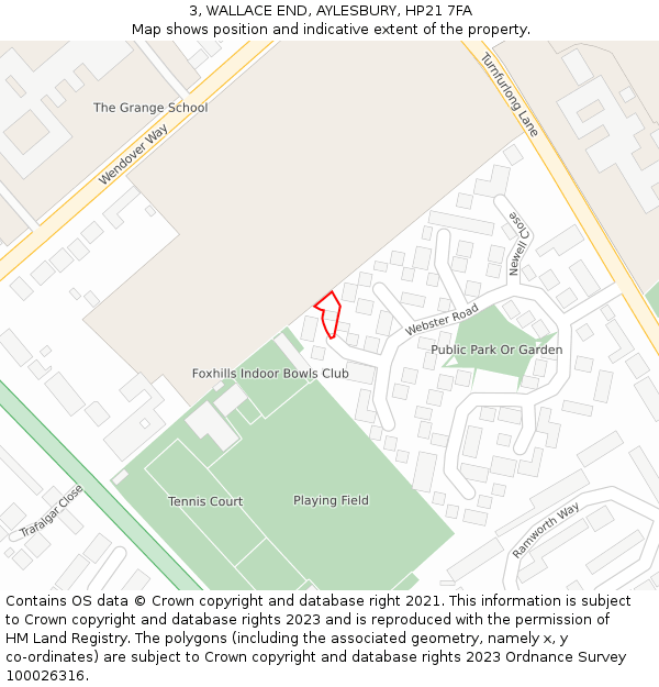 3, WALLACE END, AYLESBURY, HP21 7FA: Location map and indicative extent of plot