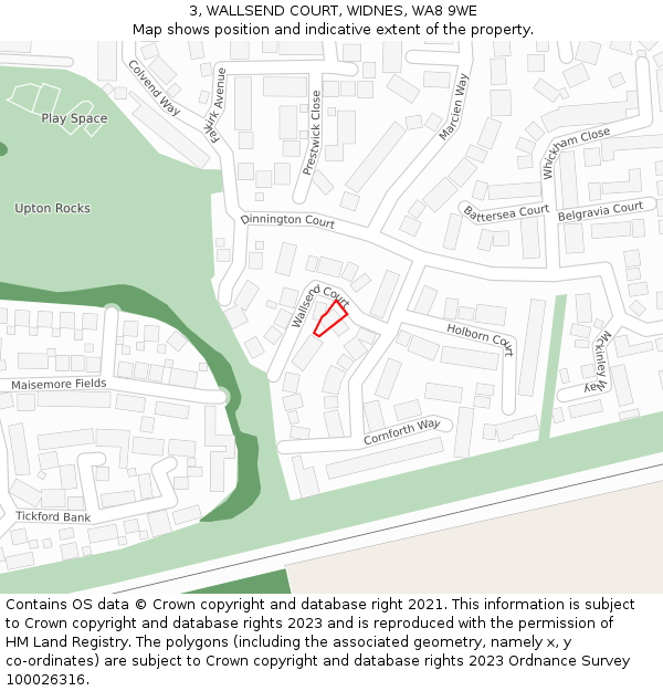 3, WALLSEND COURT, WIDNES, WA8 9WE: Location map and indicative extent of plot