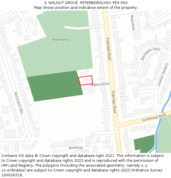 3, WALNUT GROVE, PETERBOROUGH, PE4 6SX: Location map and indicative extent of plot