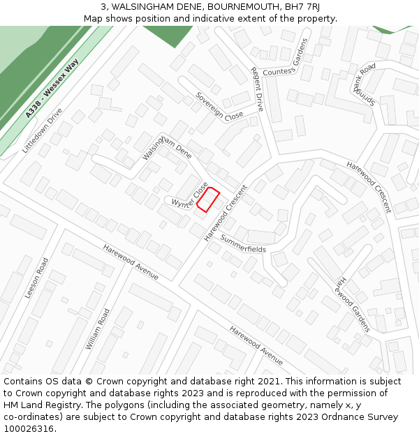 3, WALSINGHAM DENE, BOURNEMOUTH, BH7 7RJ: Location map and indicative extent of plot