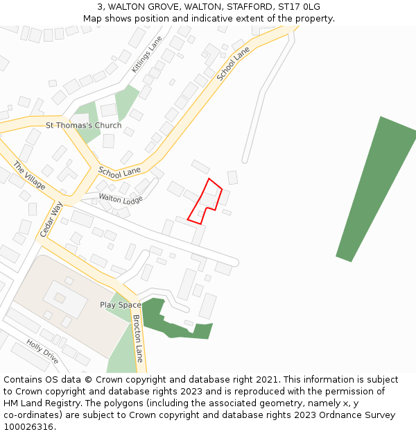 3, WALTON GROVE, WALTON, STAFFORD, ST17 0LG: Location map and indicative extent of plot